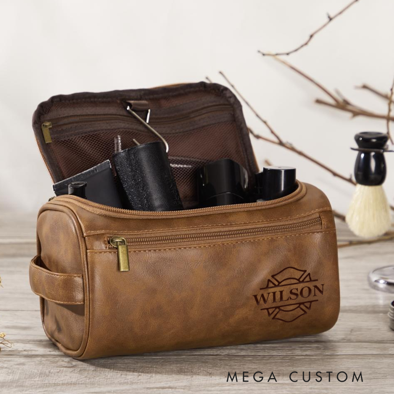 Personalized Firefighter Toiletry Bag Engraved Leather Dopp Kit Gift for Fireman