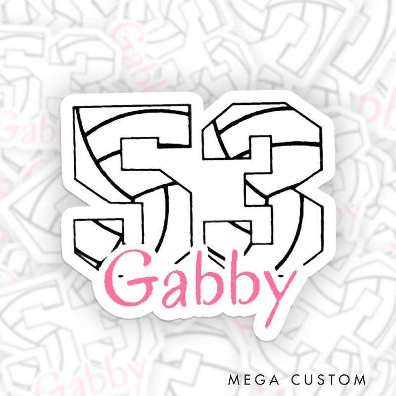 Personalized Volleyball Number Sticker with Custom Player Name and Number
