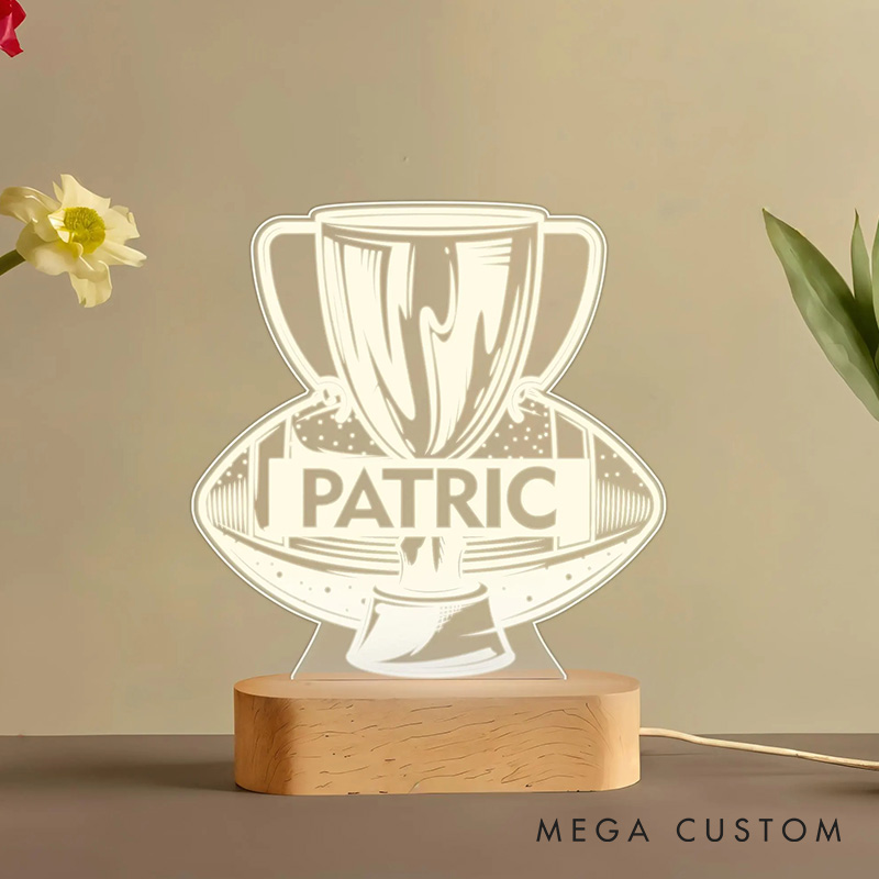 Personalized American Football and Rugby Trophy LED Night Light with Custom Name and Award Design