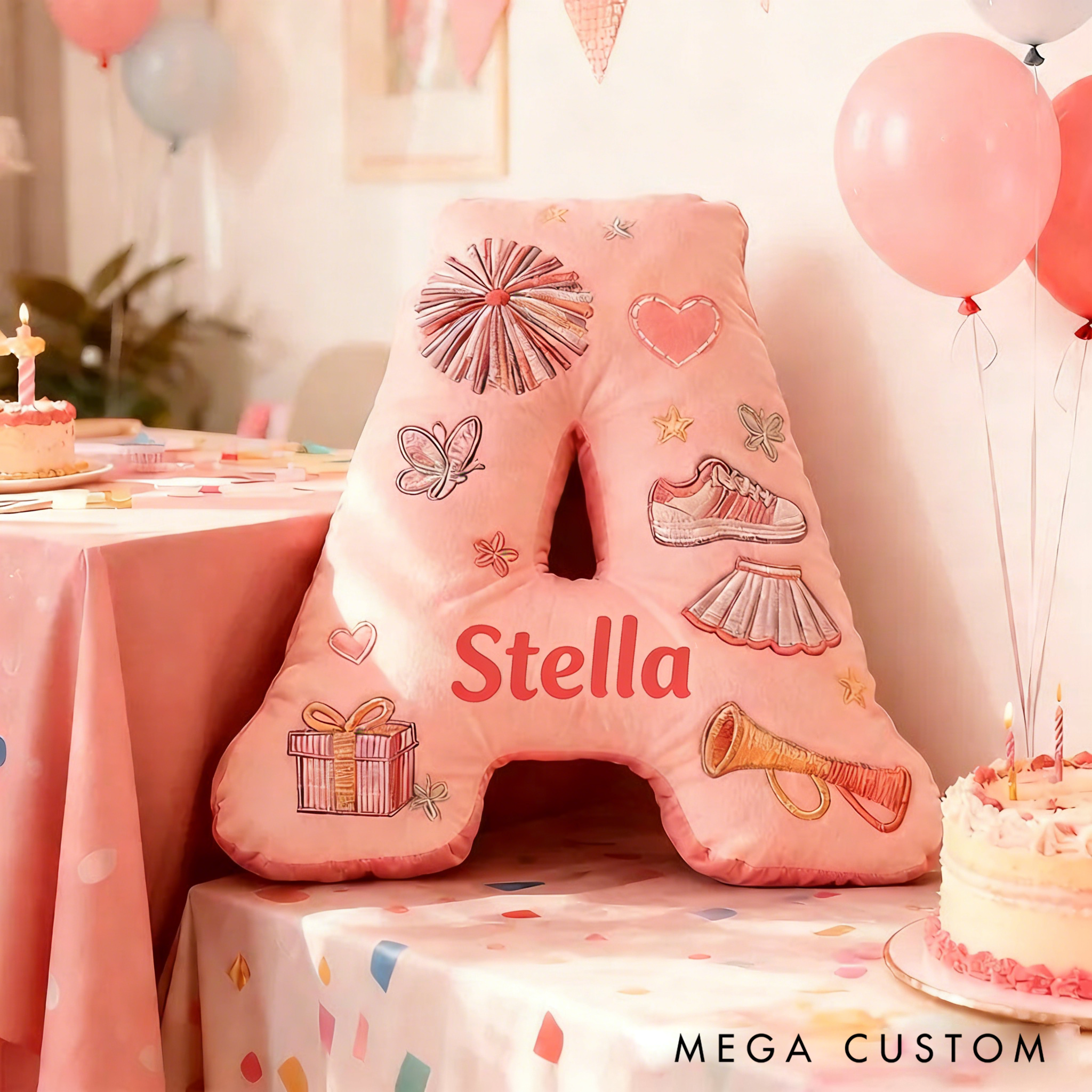 Personalized Cute Cheerleader Letter Pillow with Custom Name for Girls and Cheer Squad Members