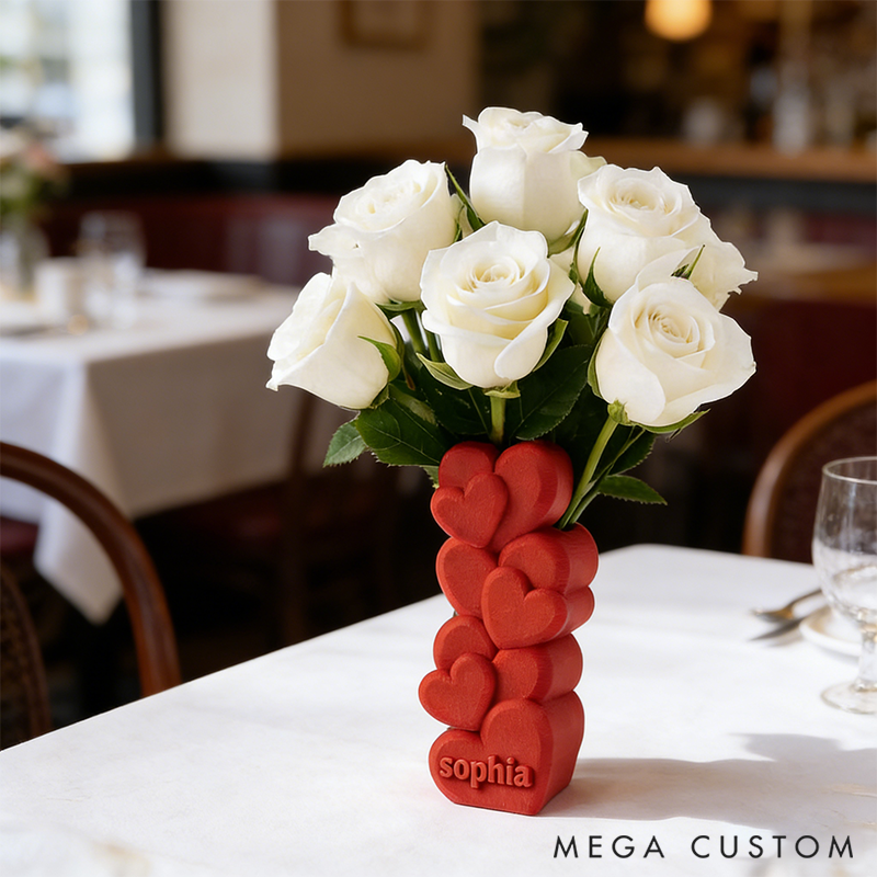 Personalized 3D Heart Shaped Vase Makeup Brush Holder Layer-Heart Design Vase Romantic Anniversary & Valentine's Day Decor