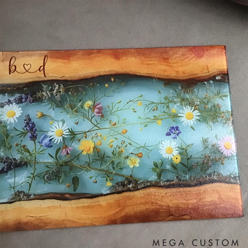 Personalized Glass Charcuterie Board Custom Couples Names Cutting Board Maple Wildflower Design Married Wedding Gift