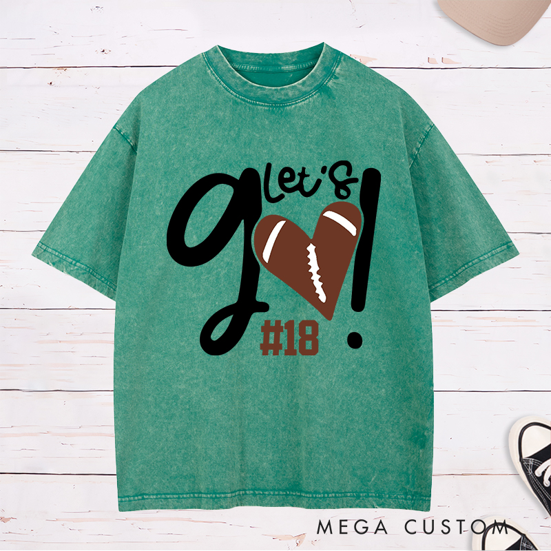 Personalized American Football and Rugby Washed T-Shirts Featuring Custom Number for Let’s Go