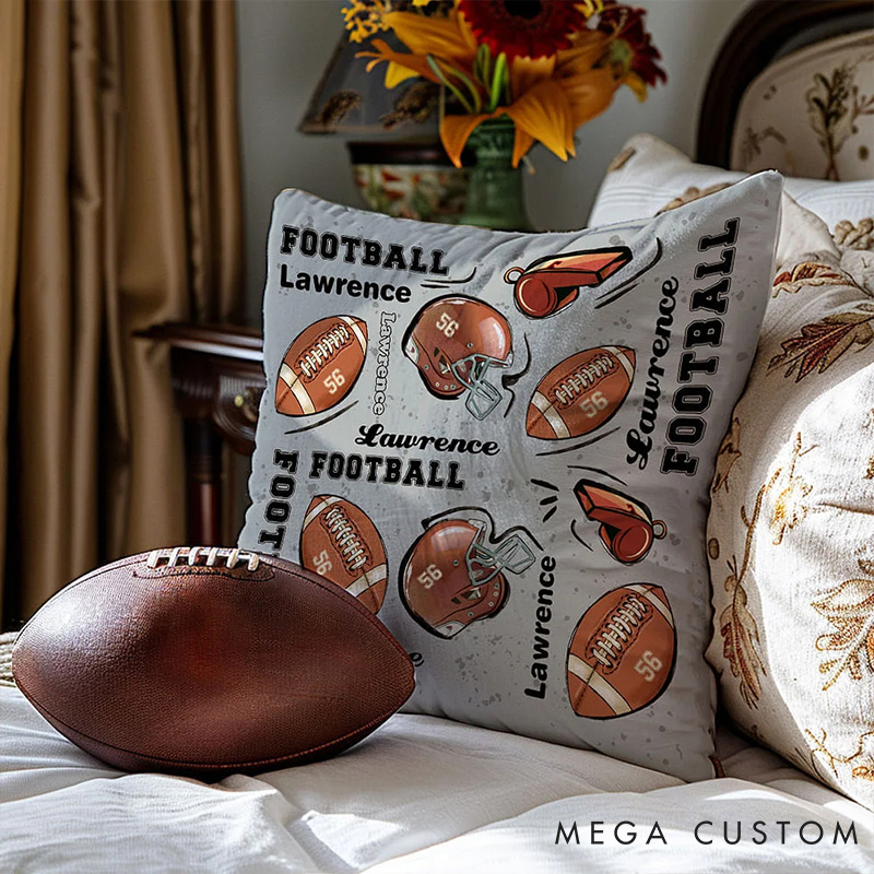 Personalized American Football Throw Pillow with Custom Name, Jersey Number, and Unique Design