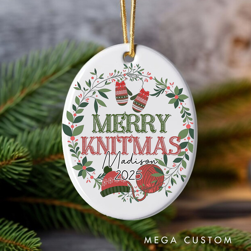 Personalized Merry Knitmas Christmas Ornament Gift for Knitting Lovers Christmas Decoration for Knitters