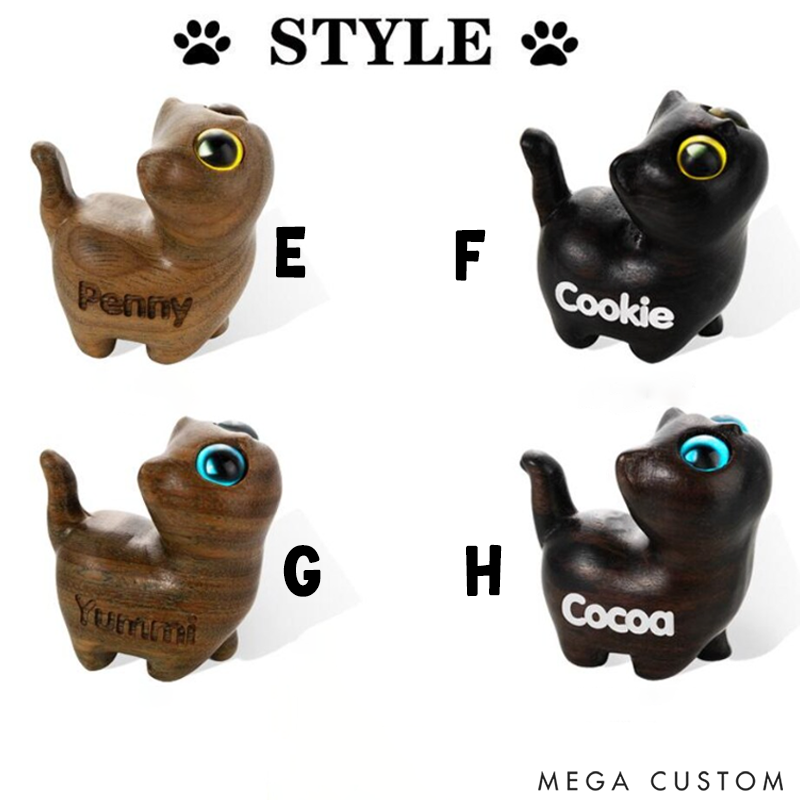 Personalized Mini Cute Cat Wood Carving Figurine Desk Coffee Table Home Decor