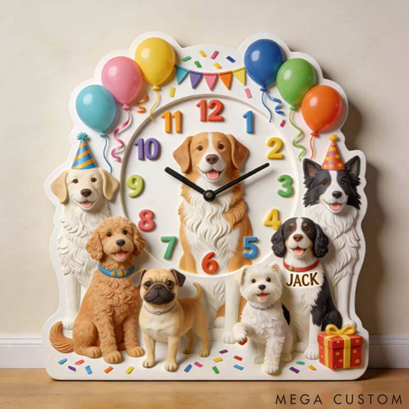 Personalized Pet Dog Party Theme Clock 2D Printed Design