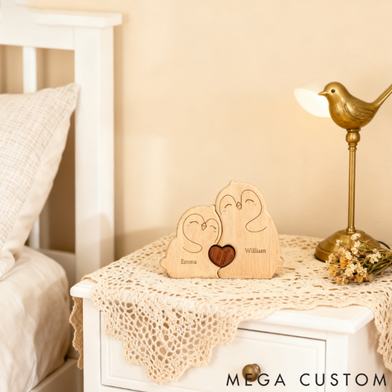 Personalized little Penguin Family Wooden Puzzle Ornament Holiday Gift Heartwarming Family Ornament