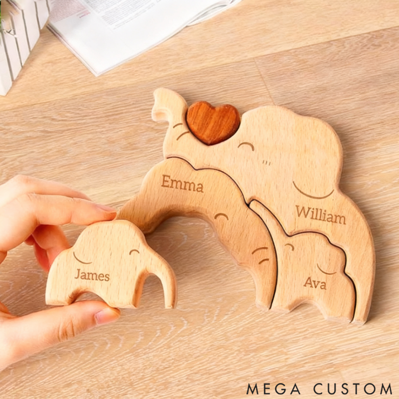 Personalized little Elephant Family Wooden Puzzle Adorable Shaped Wooden Ornament