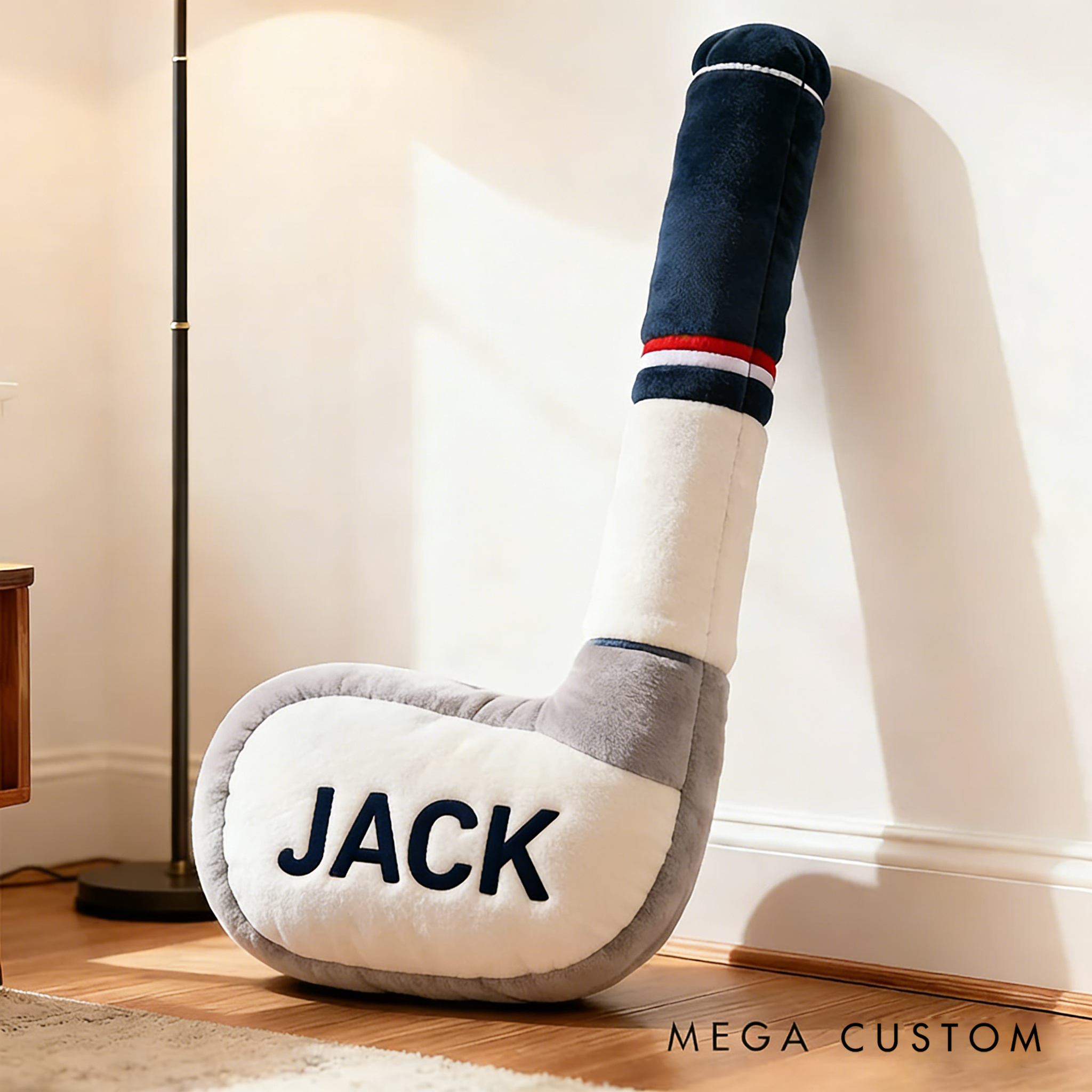 Personalized Ice Hockey Stick Pillow with Custom Name for Kids’ Playrooms and Bedrooms 