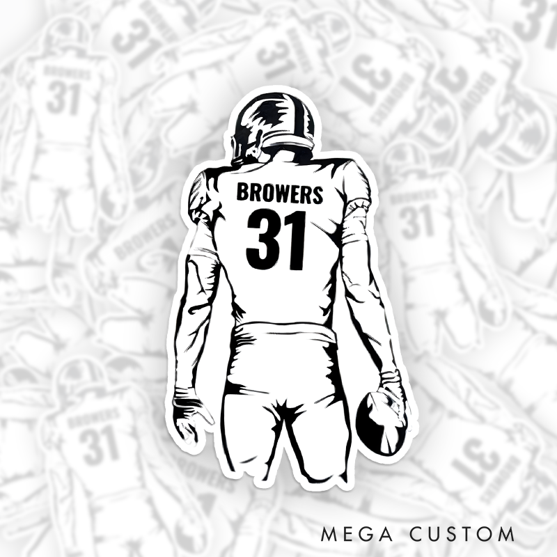 Personalized American Football Player Sticker Customize with Name and Player Number on the Back