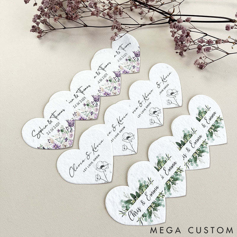 Personalized Bulk Packaged Plantable Heart-Shaped Seed Paper Wedding Favors and Thank You Gifts