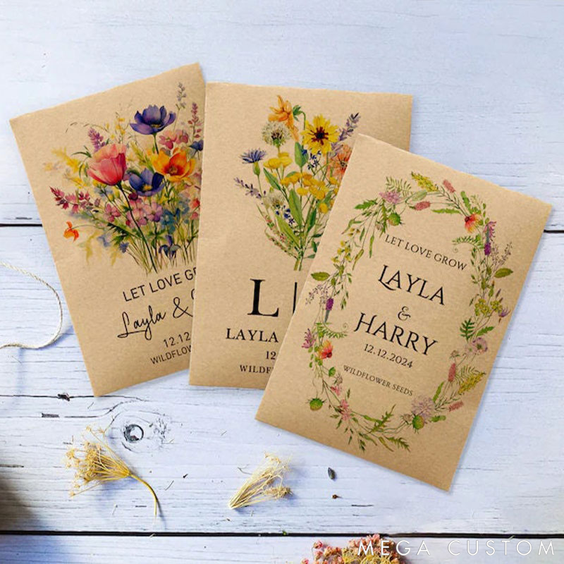 Personalized Eco-Friendly Wildflower Seed Packets Perfect Wedding Favors and Bridal Shower Gifts