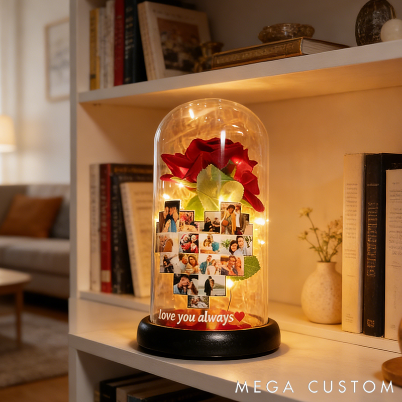 Personalized Customized Preserved Flower Love Heart Collage Photo Frame