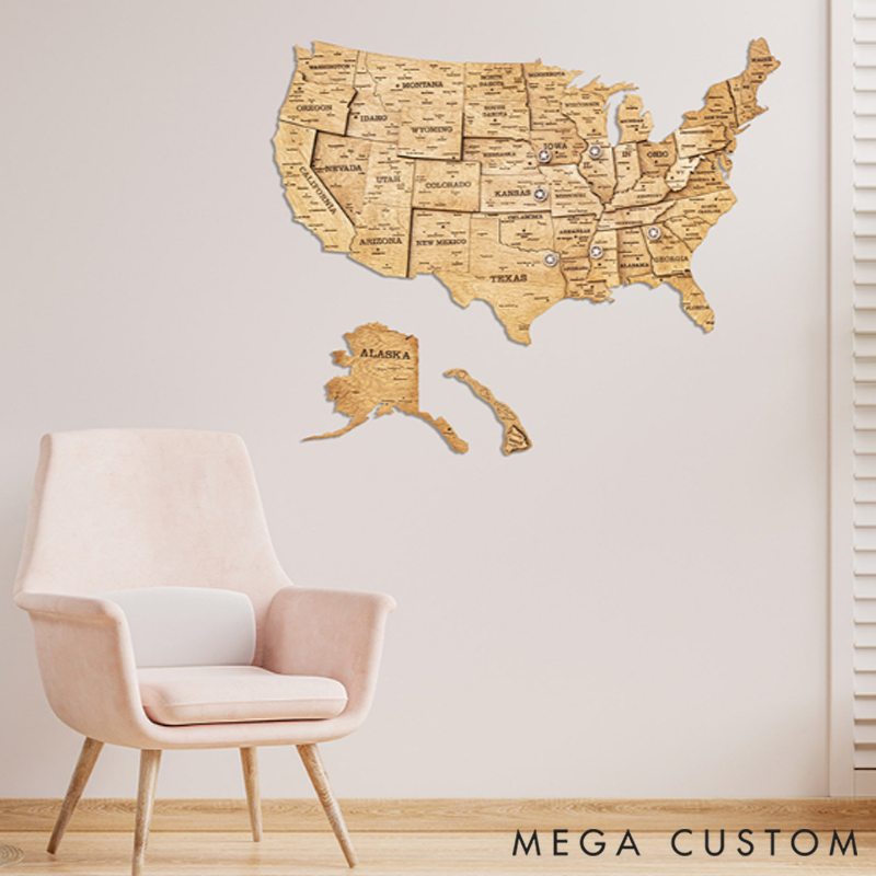 Personalized Custom U.S. Map Boyfriend Valentine's Day Gift Wooden Decor