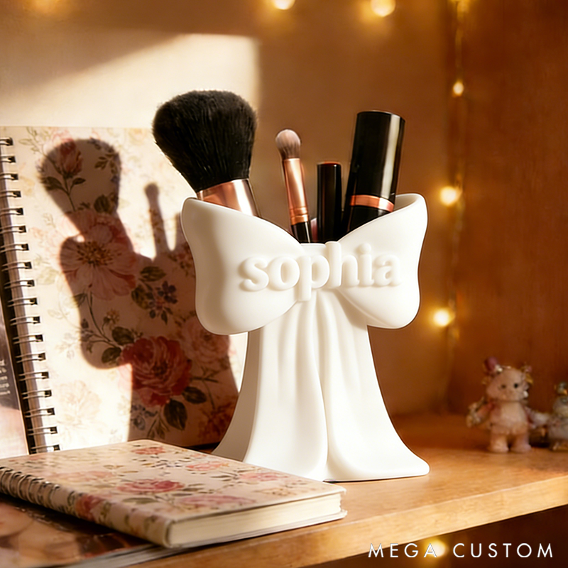 Personalized Bow-Tie Cosmetic Storage Dressing Table Makeup Brush Organizer