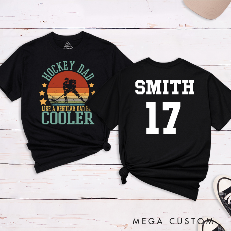 Personalized "Hockey Dad" Retro T-Shirt with Custom Name and Number