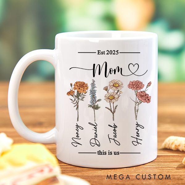 Personalized Mom Garden Mug Custom Birth Flower Mug Gift  for Mom Mother's Day Gift Christmas Gifts for Her Moving Away Gift Housewarming Gift