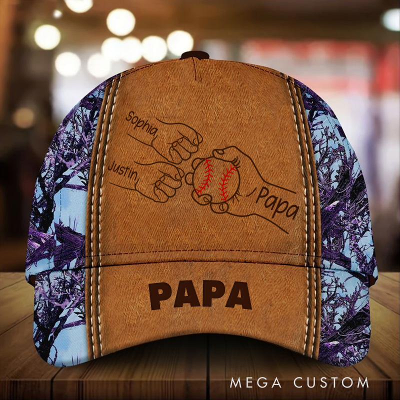 Personalized Camouflage Baseball Cap with Custom Names and Baseball Themed Family Design  