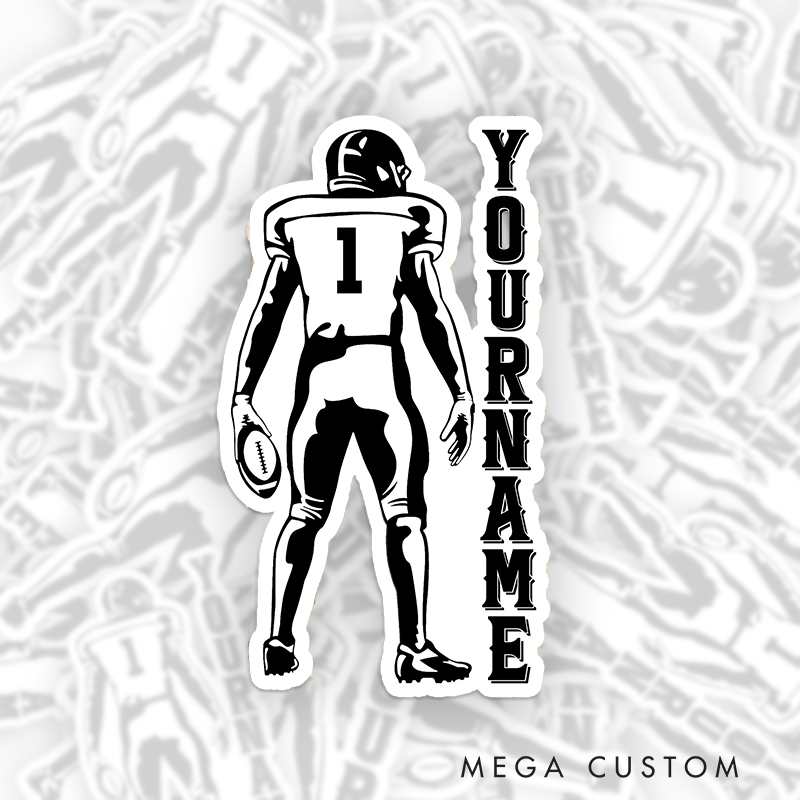 Personalized American Football Player Sticker with Custom Name and Number for a Unique Touch