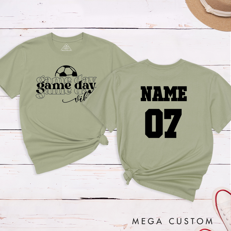 Personalized Game Day Vibes T-Shirt Featuring Layered Typography and Custom Name and Number