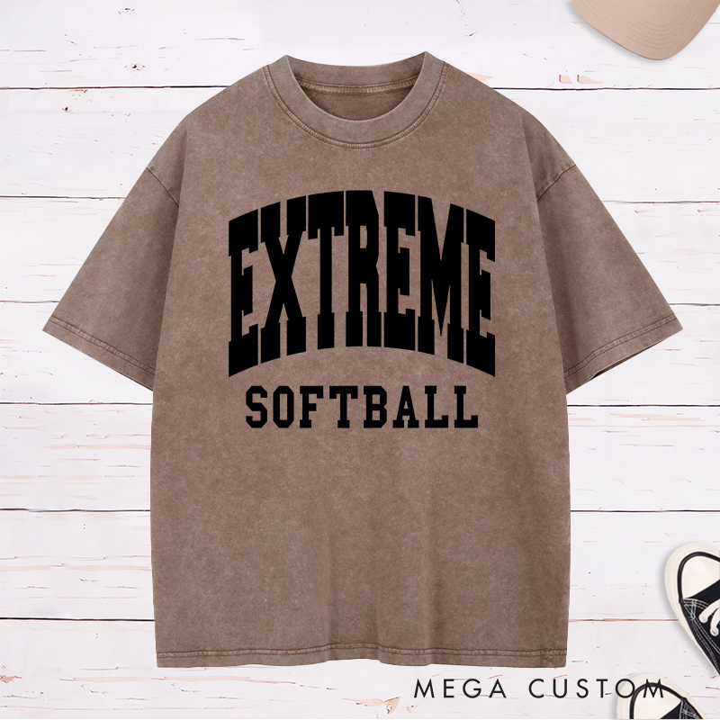 Personalized Customizable Team Softball Washed T-Shirt Design Featuring Bold Team Name Text and Black Softball Lettering for a Sporty and Unique Look
