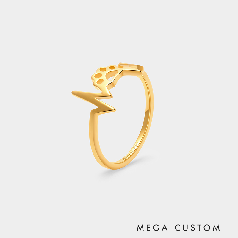 Personalized Custom Engraved Paw Print Heartbeat Ring 925 Sterling Silver or Gold Plated Personalized Inside Text Animal Jewelry Gift for Pet Lover 925 Sterling Silver