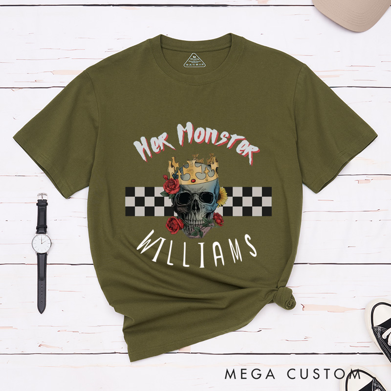 Personalized Halloween His Boo and Her Monster Skeleton Couple Matching T-Shirt