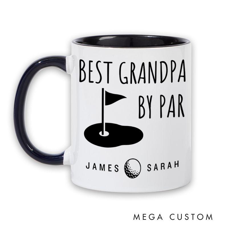 Personalized Golf Mug with "Best Grandpa By Par" Design and Custom Names Thoughtful Gift for Golf Enthusiasts