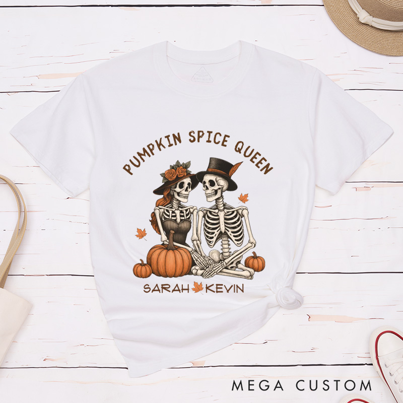 Personalized Gothic Skull Couple Halloween Matching T-Shirt Skeleton T-Shirt for Couple