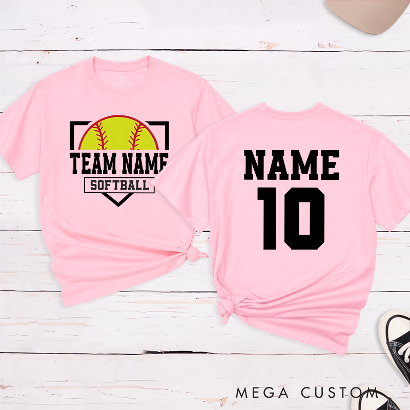 Personalized Softball Team T-Shirt Design Featuring Custom Team Name Player Name and Number with Bold Graphics