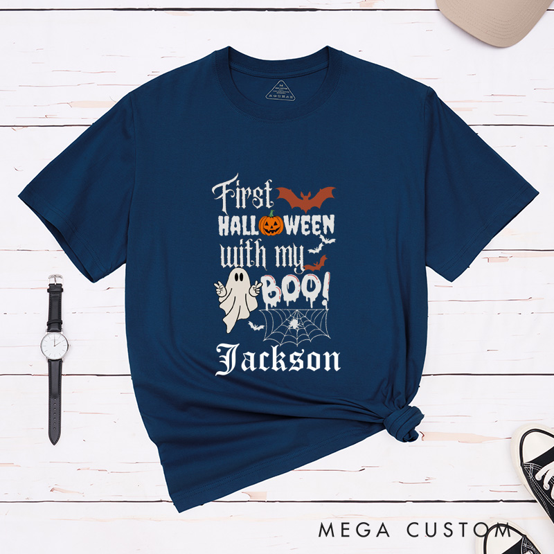 Personalized First Halloween Couple Matching T-Shirt Halloween With My Boo T-Shirt For Boyfriend and Girlfriend