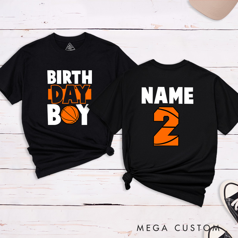 Personalized Birthday Boy Basketball T-Shirt with Custom Name and Age Design