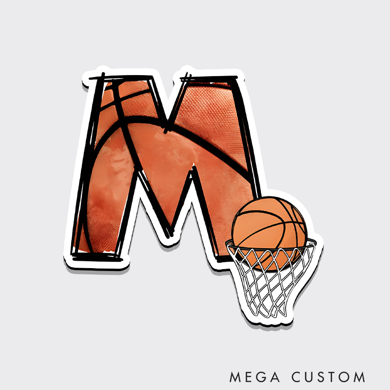 Personalized Basketball Refrigerator Magnet with Custom Initial and Basketball Hoop Design