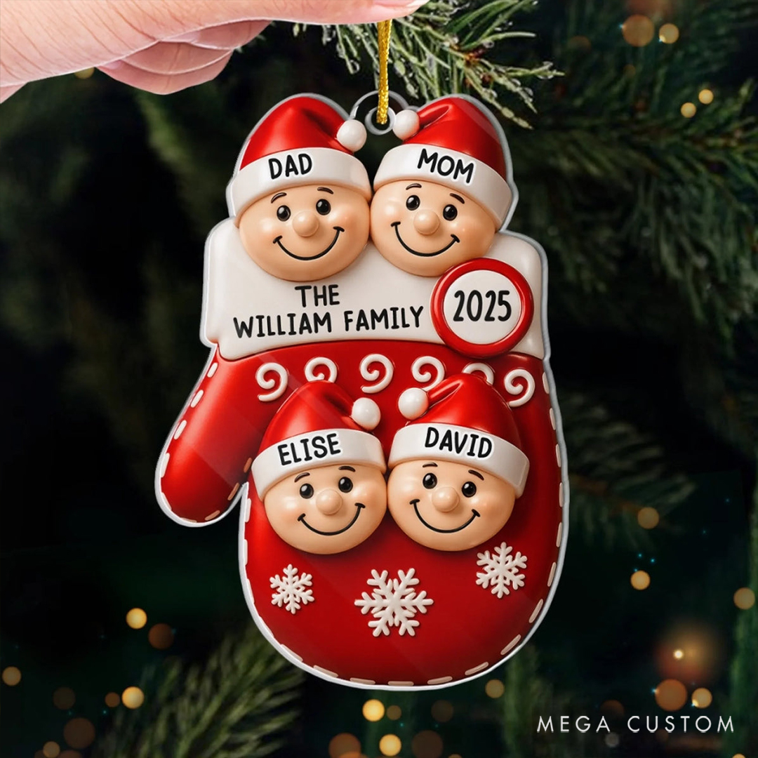 Personalized Acrylic gloves Shape Christmas Family Moments Theme Christmas Lovely Ornament 