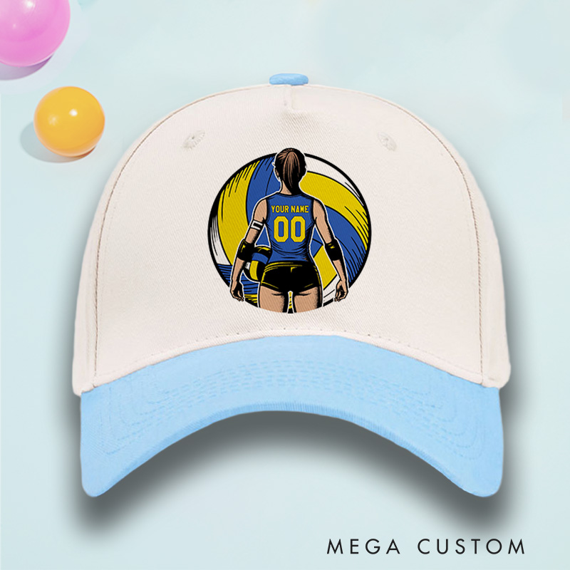 Personalized Volleyball Cotton Two Tone Cap with Custom Name and Number for Players and Fans