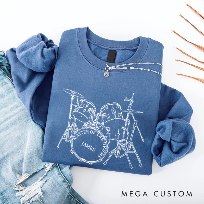Personalized Classic Sweatshirts Think Out Loud Apparel Drums Sweatshirt Artistic Design Drummer Sweatshirt Cool Musician Line Drawing Design Music Lover Gift Band Player Shirt