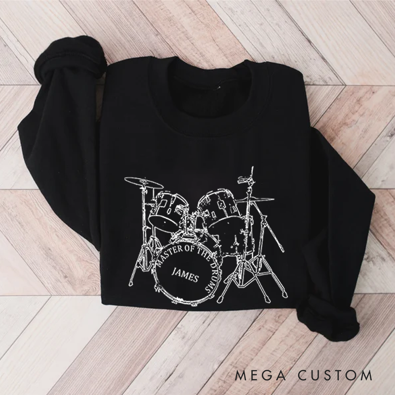 Personalized Classic Sweatshirts Think Out Loud Apparel Drums Sweatshirt Artistic Design Drummer Sweatshirt Cool Musician Line Drawing Design Music Lover Gift Band Player Shirt