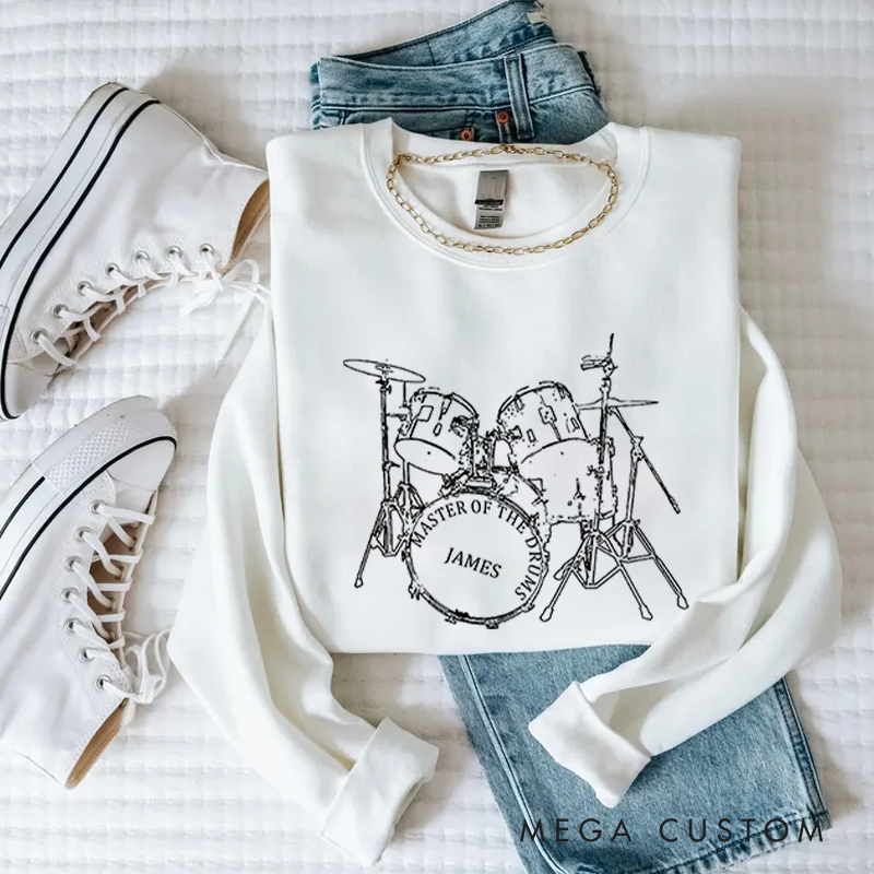 Personalized Classic Sweatshirts Think Out Loud Apparel Drums Sweatshirt Artistic Design Drummer Sweatshirt Cool Musician Line Drawing Design Music Lover Gift Band Player Shirt