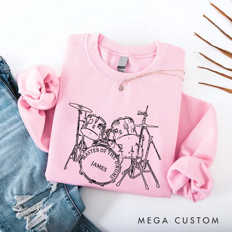 Personalized Classic Sweatshirts Think Out Loud Apparel Drums Sweatshirt Artistic Design Drummer Sweatshirt Cool Musician Line Drawing Design Music Lover Gift Band Player Shirt