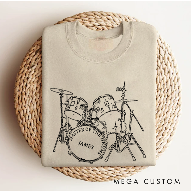 Personalized Classic Sweatshirts Think Out Loud Apparel Drums Sweatshirt Artistic Design Drummer Sweatshirt Cool Musician Line Drawing Design Music Lover Gift Band Player Shirt