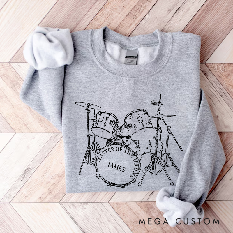 Personalized Classic Sweatshirts Think Out Loud Apparel Drums Sweatshirt Artistic Design Drummer Sweatshirt Cool Musician Line Drawing Design Music Lover Gift Band Player Shirt