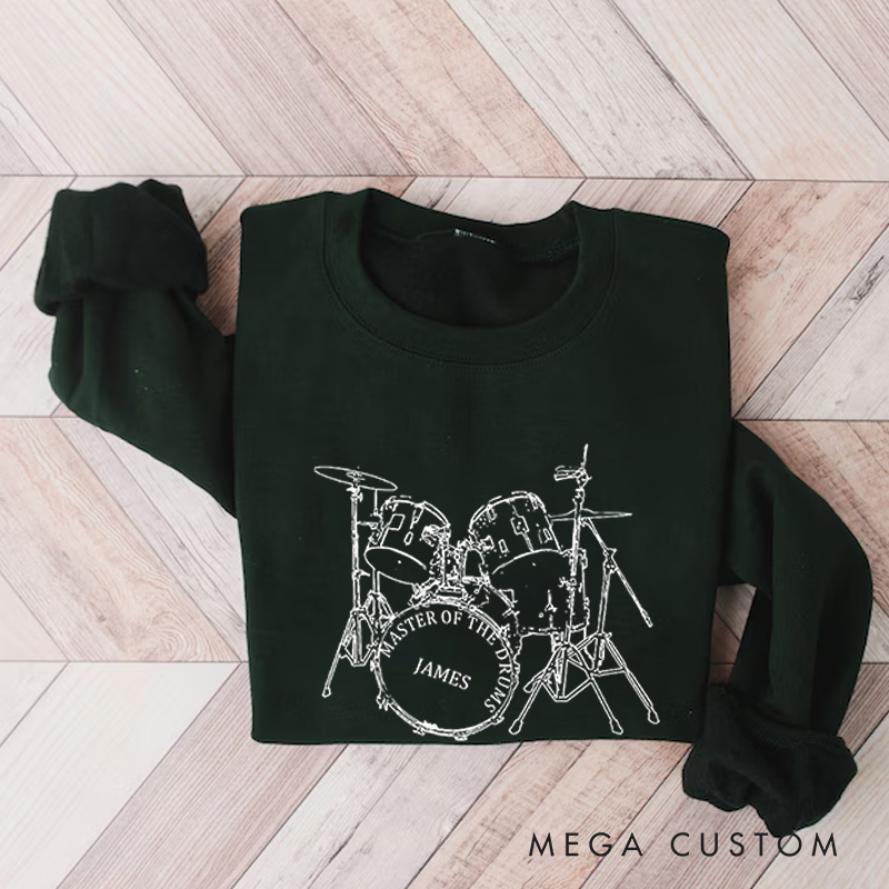 Personalized Classic Sweatshirts Think Out Loud Apparel Drums Sweatshirt Artistic Design Drummer Sweatshirt Cool Musician Line Drawing Design Music Lover Gift Band Player Shirt