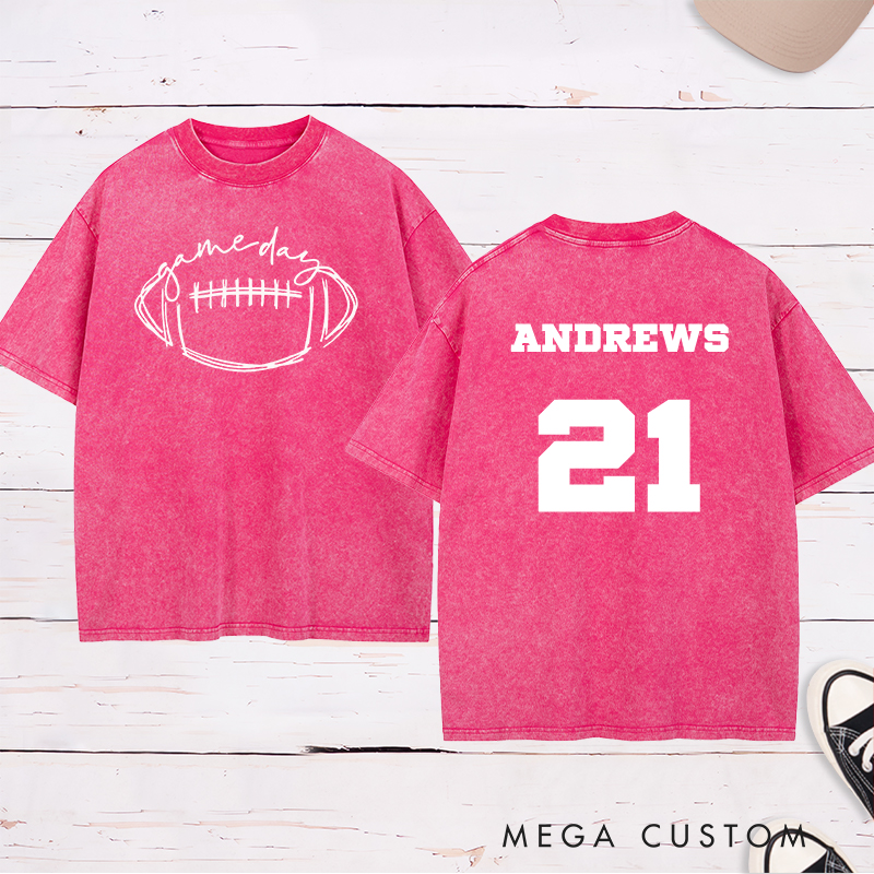 Personalized American Football and Rugby Washed T-Shirt with Custom Name and Number for Game Day