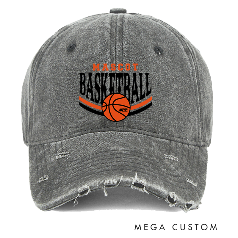 Personalized Mascot Basketball Distressed Cap with Bold Custom Design