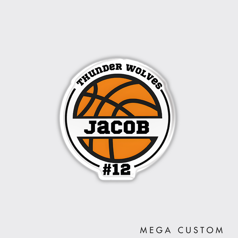 Personalized Basketball Refrigerator Magnet with Custom Name Jersey Number Team Name and Classic Basketball Design