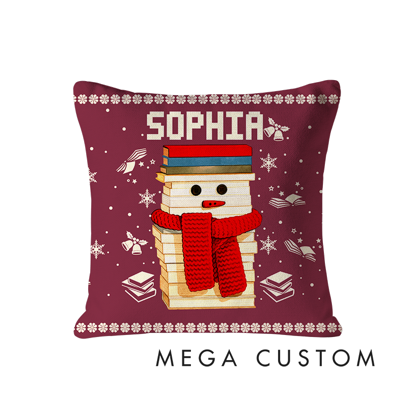 Personalized Christmas Bookworm Decorative Pillow Warm Holiday Gift for Book Lovers