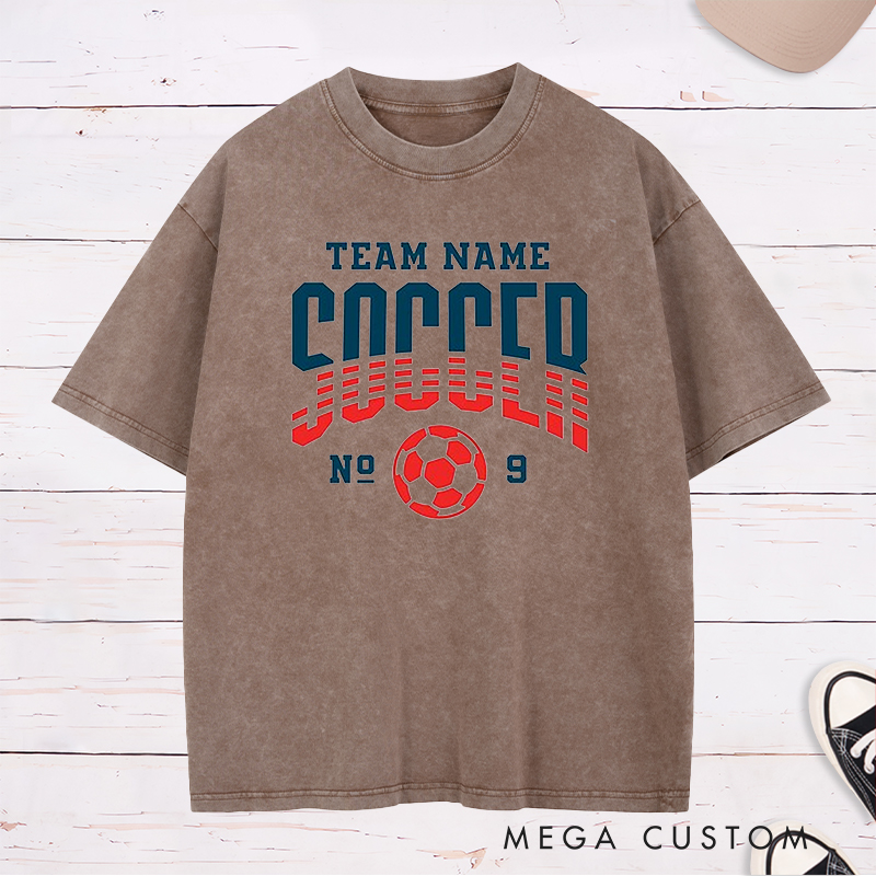 Personalized Soccer Washed T-Shirt with Dynamic Striped Graphic and Custom Team Name and Number