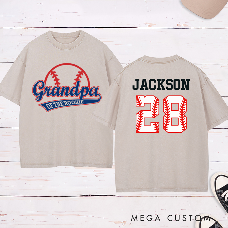 Personalized Baseball Name and Number Washed T-Shirt for Grandpa