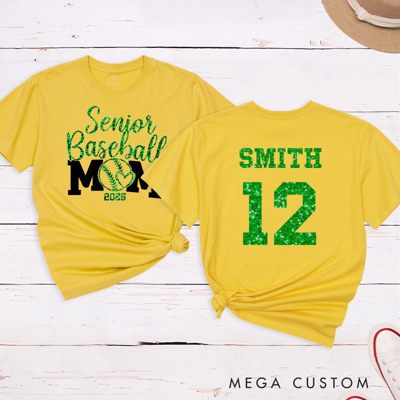 Personalized Senior Baseball Mom T-Shirt with Custom Name and Number
